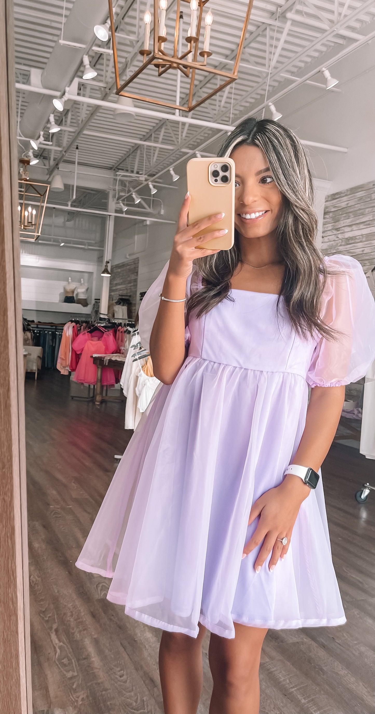 Babydoll Puff Sleeve Dress - Purple