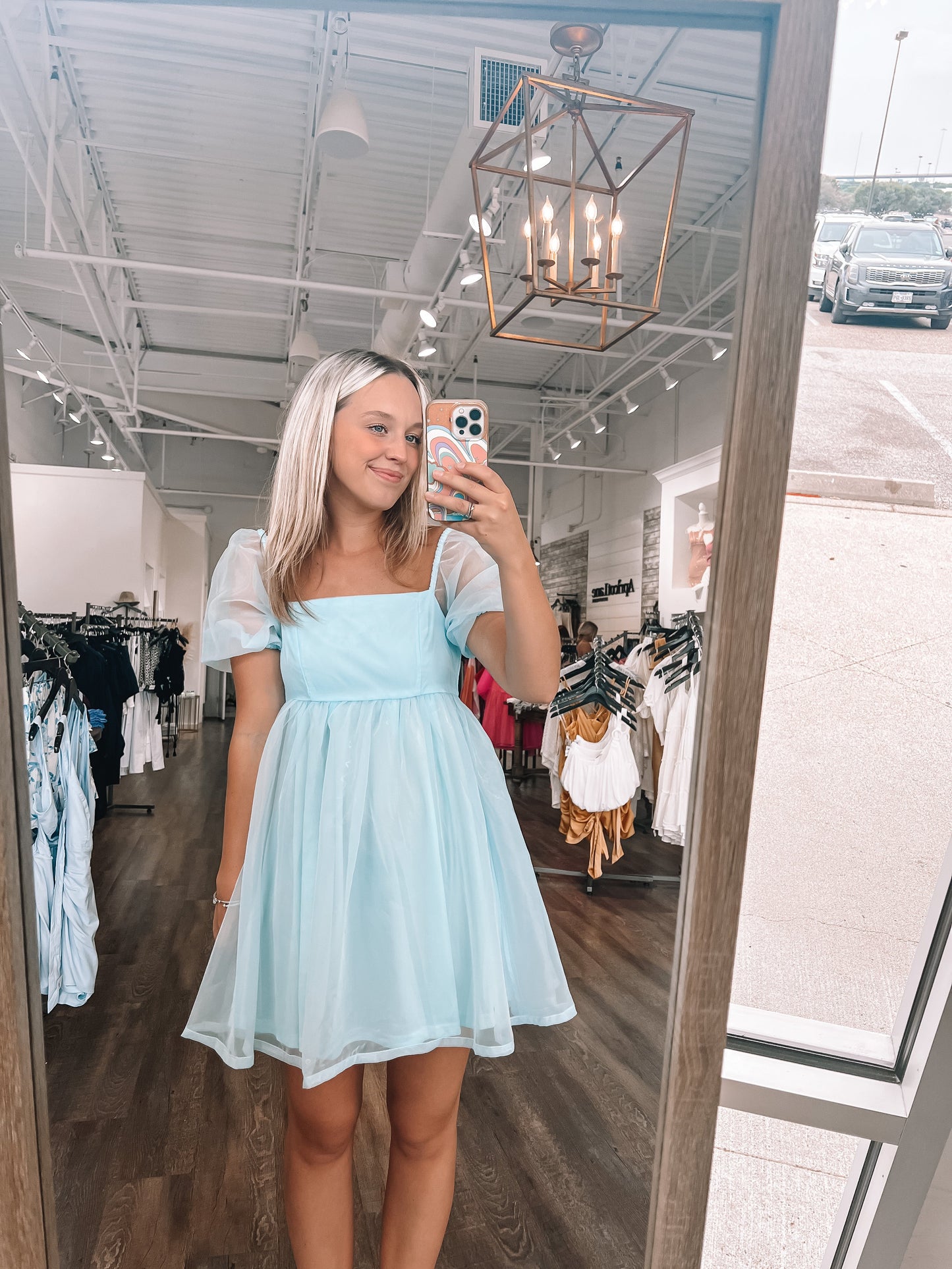 Babydoll Puff Sleeve Dress - Blue
