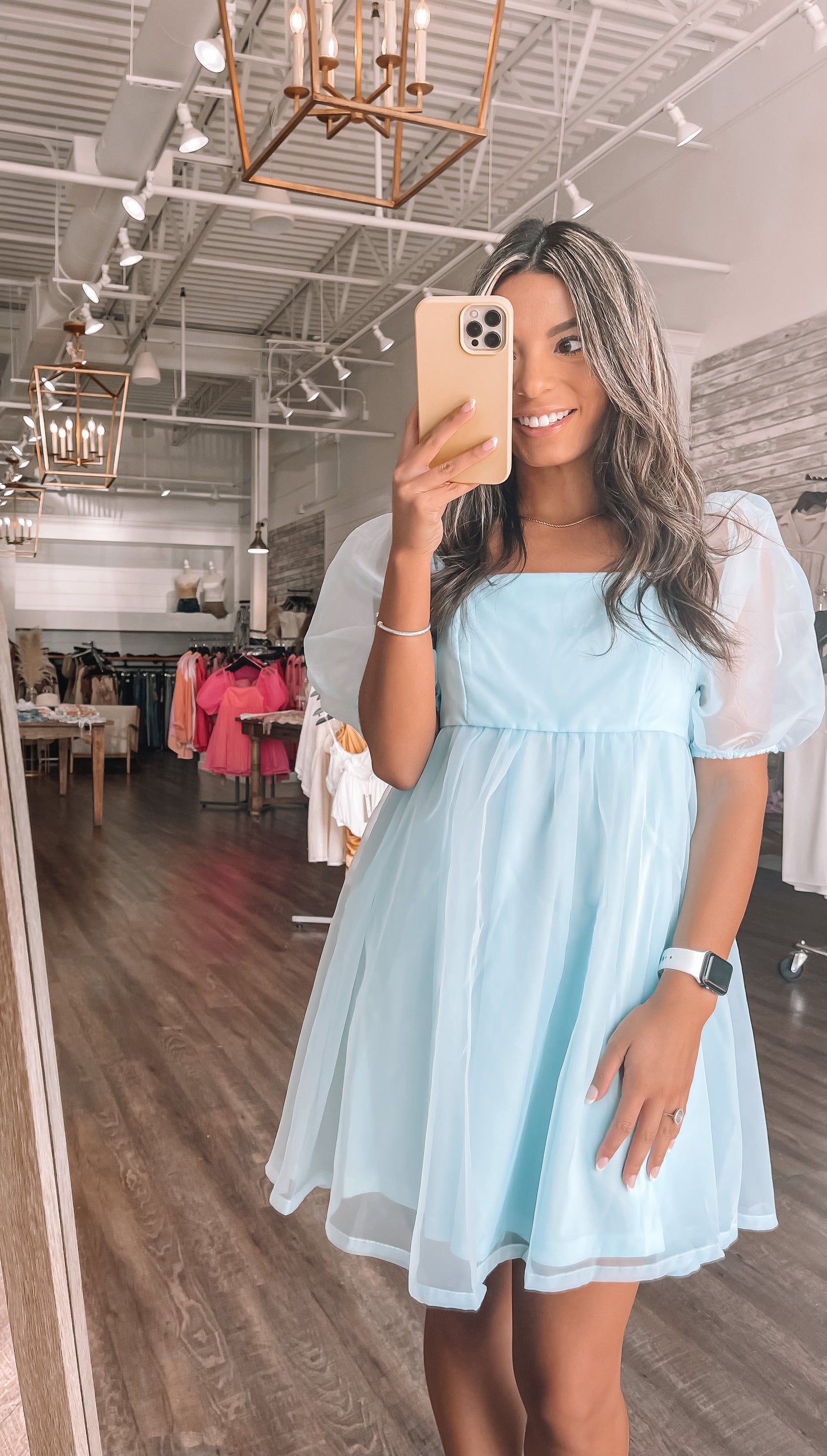 Babydoll Puff Sleeve Dress - Blue